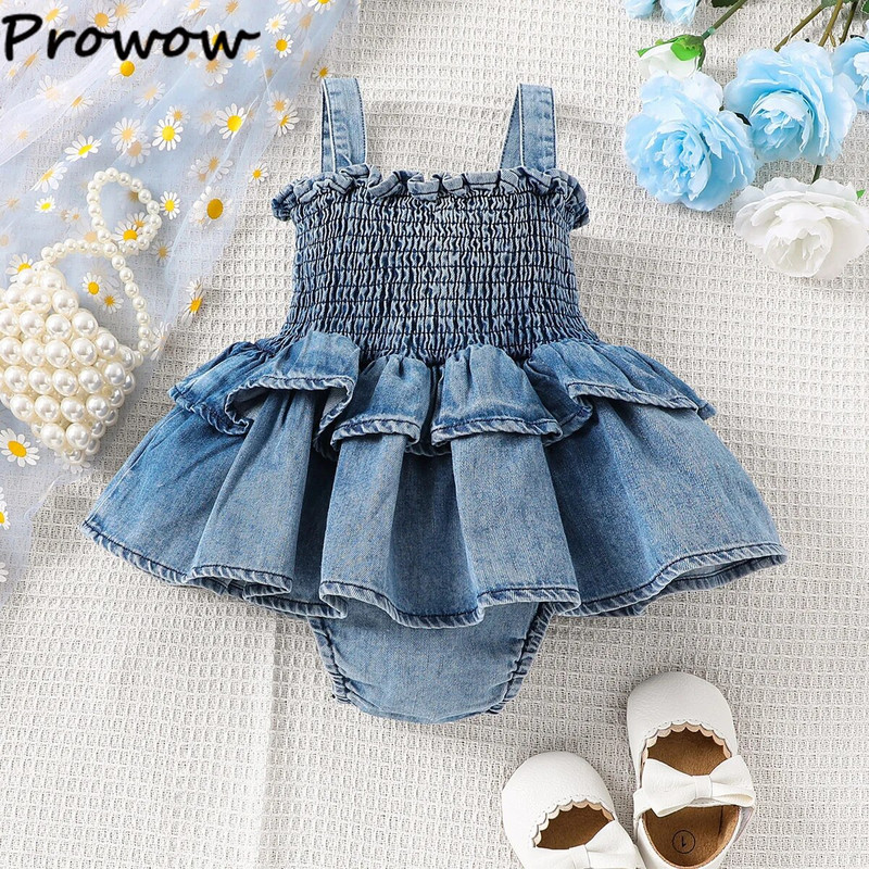 Prowow 3-18M Baby Girl Romper Ruha Nyári Spagetti Kék Farmer Jumpsuit Girl Body Újszülötteknek Babaruhák