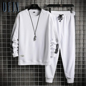 Őszi férfi tréningruha, 2021, új alkalmi szolid szettek férfi polár pulóver + nadrág kétrészes férfi hip-hop utcai sportruha