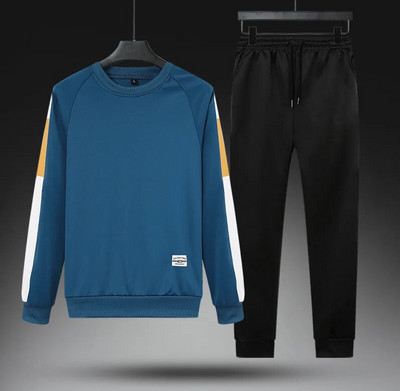 Őszi férfi tréningruha, 2021, új alkalmi szolid szettek férfi polár pulóver + nadrág kétrészes férfi hip-hop utcai sportruha