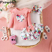 Prowow 0-24M Cute Baby Girl Romper Σετ μακρυμάνικο μπλουζάκια σε σχήμα καρδιάς + βολάν Κορμάκι Floral σύνολα Ρούχα νεογέννητων