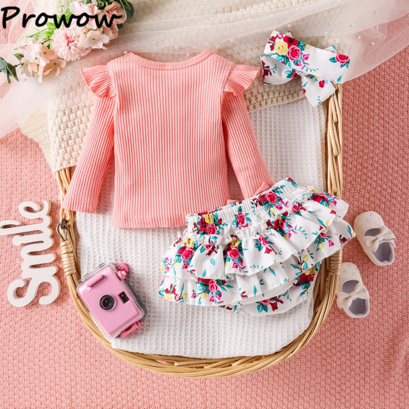 Prowow 0-24M aranyos kislány szett hosszú ujjú, szív alakú pólók+fodros Body Virágos ruhák Újszülött ruhák