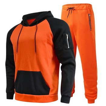 Ανδρικά αθλητικά σετ Fleece 2-Pece Colorblock με κουκούλα πουλόβερ Streetwear Αθλητικά Παντελόνια Ανδρικά Φθινόπωρο και Χειμώνας Νέο 2022