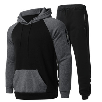 Мъжки комплект спортно облекло от 2 части Colorblock Пуловер с качулка Streetwear Спортни панталони Мъжки есен и зима Ново 2022 г.