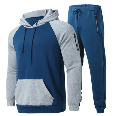 Ανδρικά αθλητικά σετ Fleece 2-Pece Colorblock με κουκούλα πουλόβερ Streetwear Αθλητικά Παντελόνια Ανδρικά Φθινόπωρο και Χειμώνας Νέο 2022