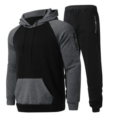 Ανδρικά αθλητικά σετ Fleece 2-Pece Colorblock με κουκούλα πουλόβερ Streetwear Αθλητικά Παντελόνια Ανδρικά Φθινόπωρο και Χειμώνας Νέο 2022