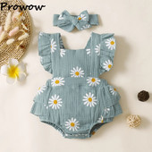 Prowow 0-12M Καλοκαιρινό κορμάκι για κοριτσάκι Onesies βολάν Daisy printed Romper Εξώπλατη ολόσωμη φόρμα + κεφαλόδεσμος νεογέννητα κοριτσίστικα ρούχα