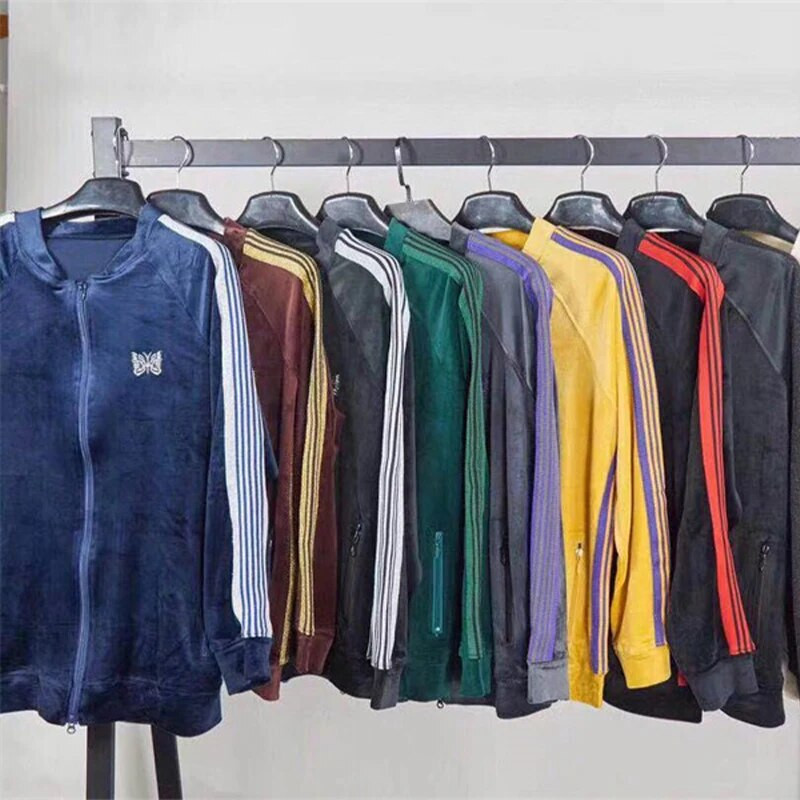 Tűk Pillangós hímzés Bársony cipzáras kabát férfi és női csíkos szalagos sport kapucnis dzseki sportnadrág