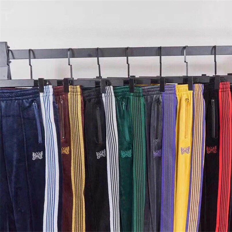 Tűk Pillangós hímzés Bársony cipzáras kabát férfi és női csíkos szalagos sport kapucnis dzseki sportnadrág