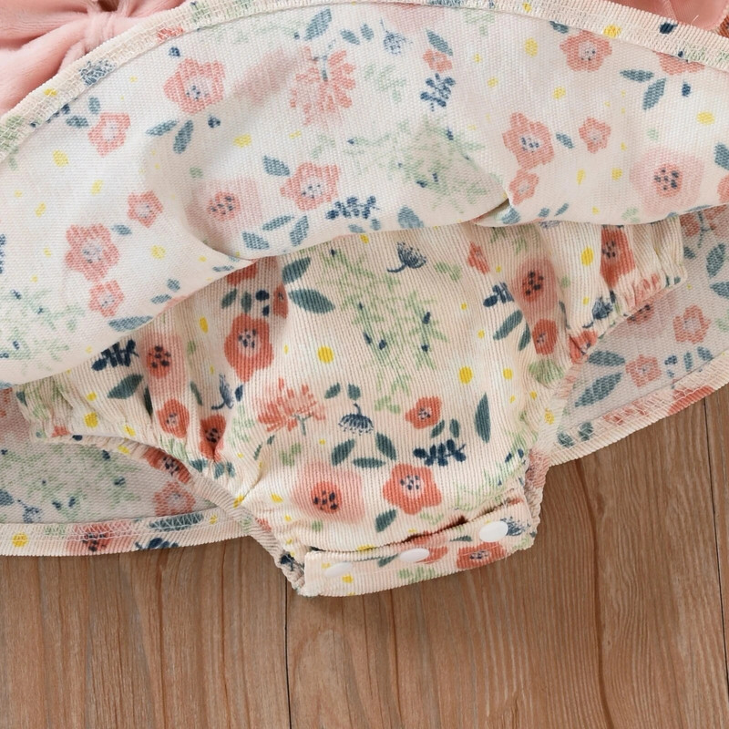 Prowow Őszi Téli Baba Születés Lányruhák Faux 2db Rózsaszín virágos Romper Jumpsuit újszülötteknek Body Ruha Újszülött ruhák