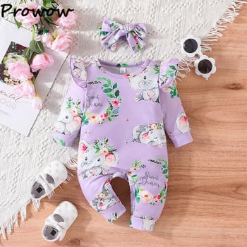 Prowow 0-18M Elephants Baby Girls Romper гащеризон Cartoon Animals Florals Боди за новородени Бебешки дрехи за момичета