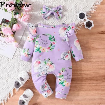 Prowow 0-18M Elephants Baby Girls Romper гащеризон Cartoon Animals Florals Боди за новородени Бебешки дрехи за момичета