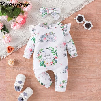 Prowow 0-18M Elephants Baby Girls Romper гащеризон Cartoon Animals Florals Боди за новородени Бебешки дрехи за момичета