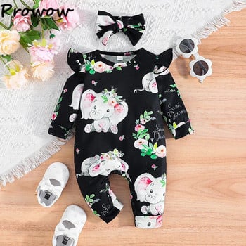 Prowow 0-18M Elephants Baby Girls Romper гащеризон Cartoon Animals Florals Боди за новородени Бебешки дрехи за момичета