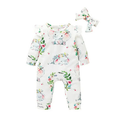 Prowow 0-18M Elephants Baby Girls Romper Jumpsuit Cartoon Animals Florals φορμάκι για νεογέννητα Βρεφικά ρούχα κοριτσίστικα