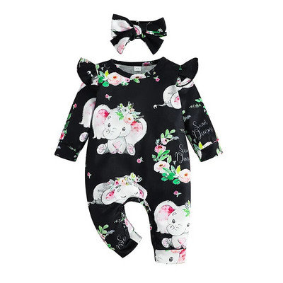 Prowow 0-18M Elephants Baby Girls Romper Jumpsuit Cartoon Animals Florals φορμάκι για νεογέννητα Βρεφικά ρούχα κοριτσίστικα