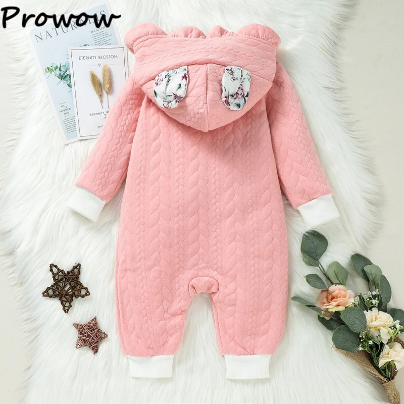 Prowow 0-18M Baby Téli Jumpsuit gyerekeknek Kapucnis vastag, melegebb baba dzseki kabát overál felsőruházat újszülött lányoknak ruhák