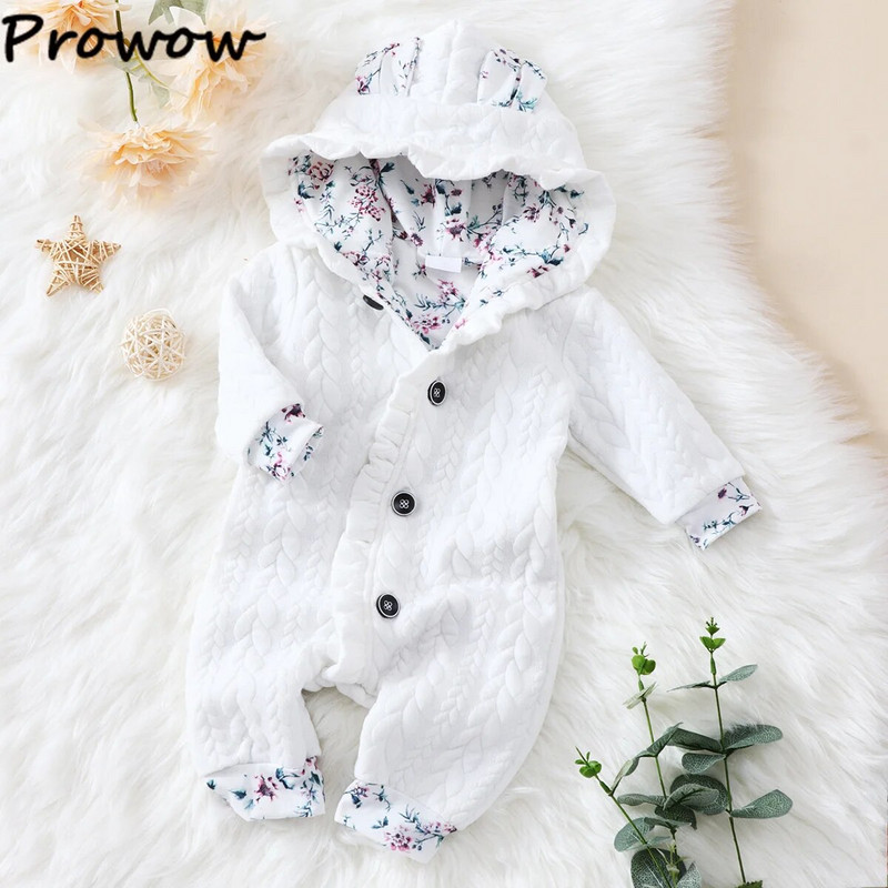 Prowow 0-18M Baby Téli Jumpsuit gyerekeknek Kapucnis vastag, melegebb baba dzseki kabát overál felsőruházat újszülött lányoknak ruhák