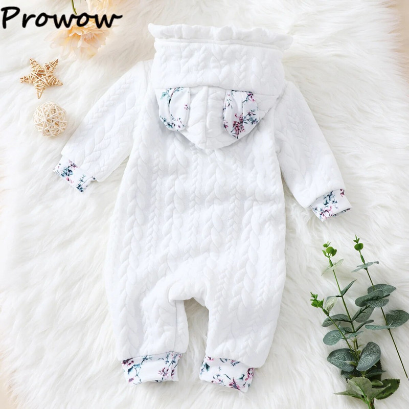 Prowow 0-18M Baby Téli Jumpsuit gyerekeknek Kapucnis vastag, melegebb baba dzseki kabát overál felsőruházat újszülött lányoknak ruhák
