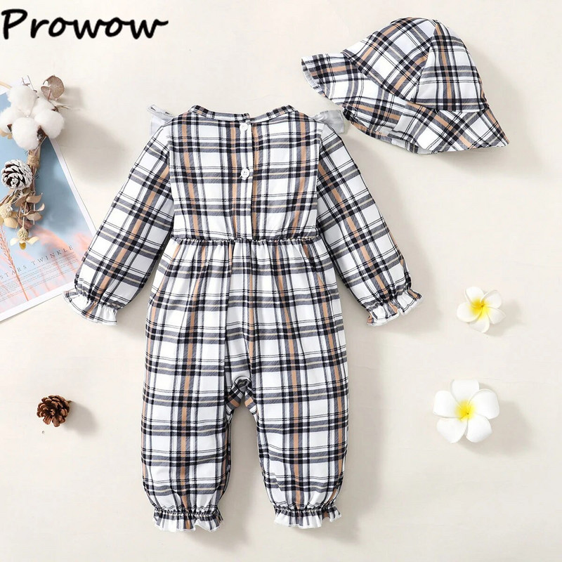 Prowow 0-18M őszi babaruházat fekete kockás nadrág újszülött sapkával Bowknot body csecsemőknek gyerekeknek lányok ruházata
