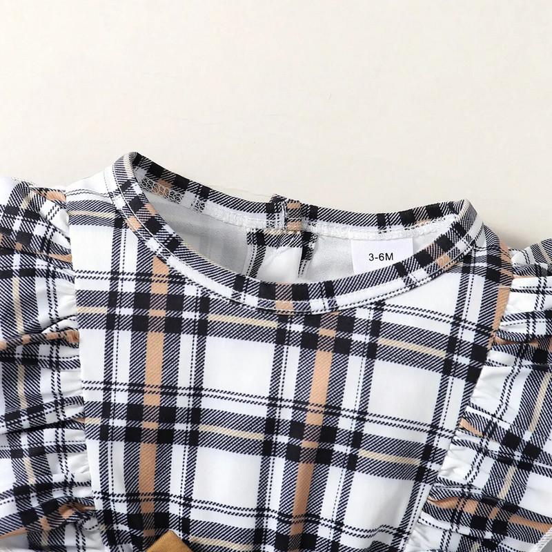 Prowow 0-18M őszi babaruházat fekete kockás nadrág újszülött sapkával Bowknot body csecsemőknek gyerekeknek lányok ruházata