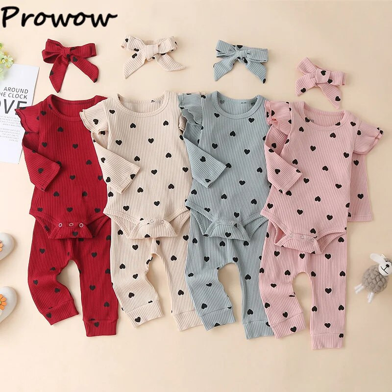 Prowow 0-18M őszi újszülött születési szettek Fodros tömör nadrág + fodros nadrág + fejpánt baba lányoknak, ruházati felszerelések