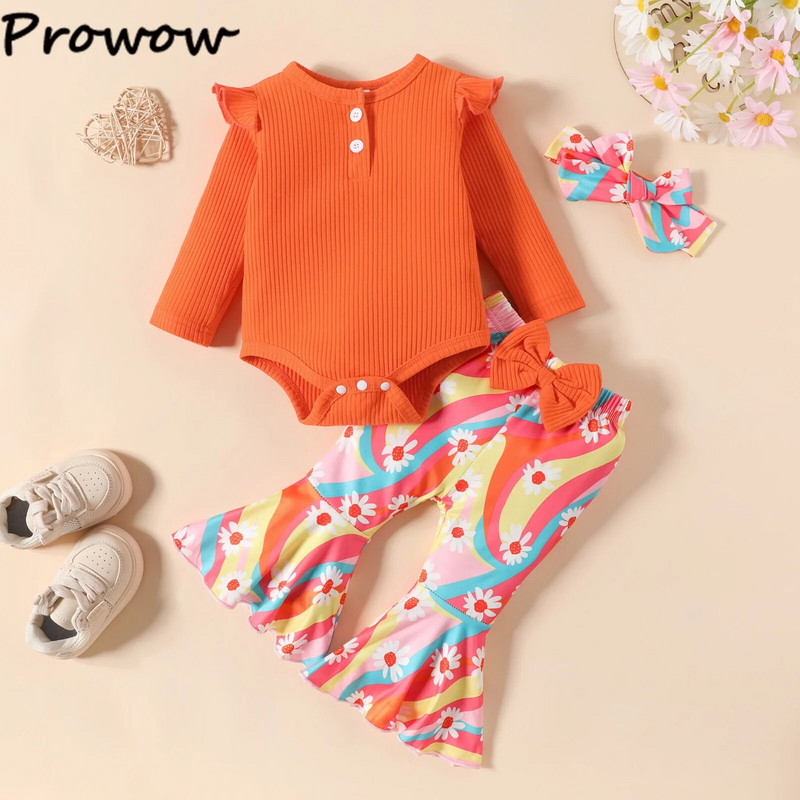 Prowow 0-18M őszi tél baba lányoknak ruha készlet hosszú ujjú body és virágos nadrág újszülött készletek babáknak