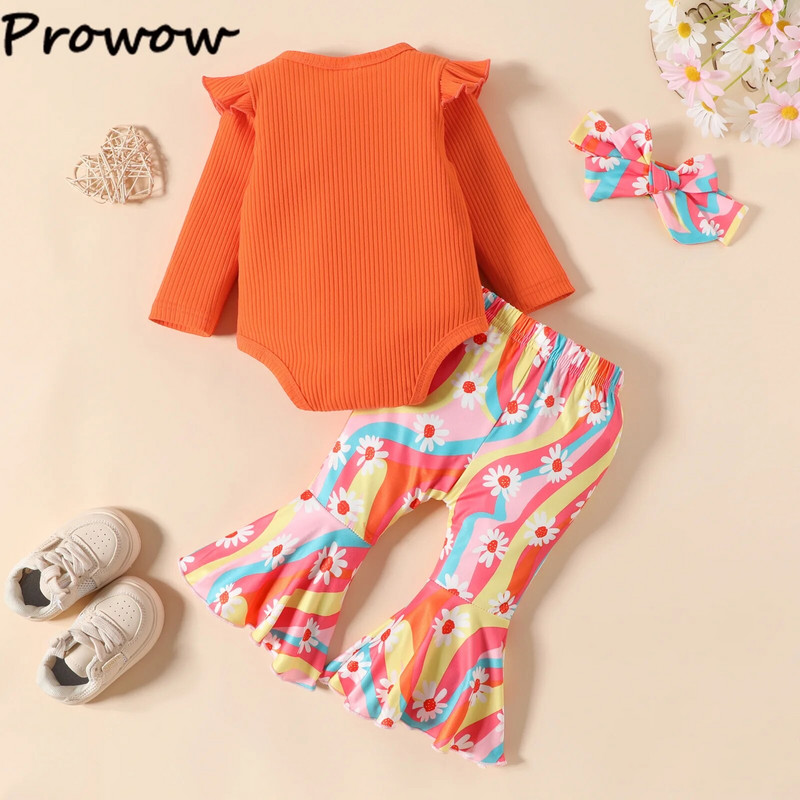 Prowow 0-18M őszi tél baba lányoknak ruha készlet hosszú ujjú body és virágos nadrág újszülött készletek babáknak