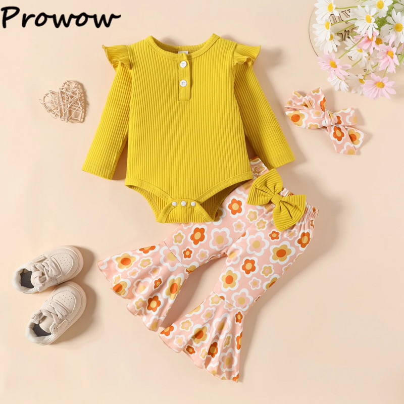 Prowow 0-18M őszi tél baba lányoknak ruha készlet hosszú ujjú body és virágos nadrág újszülött készletek babáknak