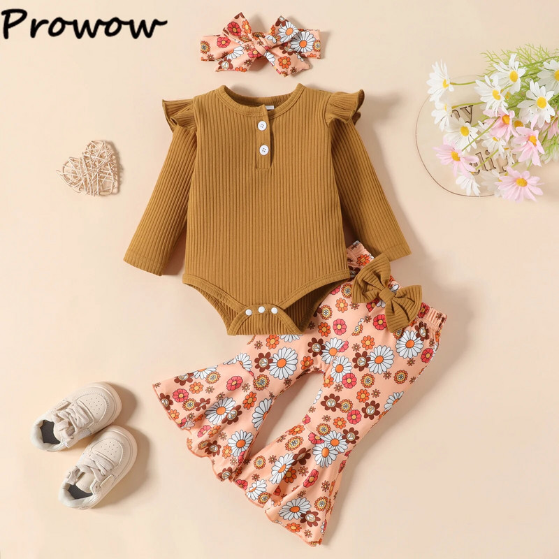 Prowow 0-18M őszi tél baba lányoknak ruha készlet hosszú ujjú body és virágos nadrág újszülött készletek babáknak