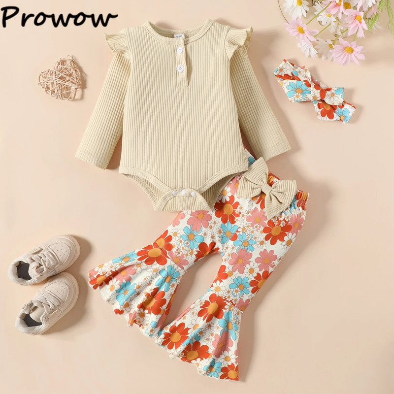 Prowow 0-18M őszi tél baba lányoknak ruha készlet hosszú ujjú body és virágos nadrág újszülött készletek babáknak