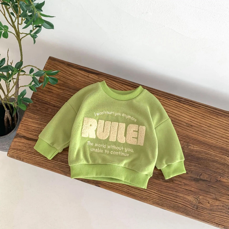 2023 őszi újdonság gyerekeknek, kisfiúknak, hosszú ujjú, bolyhos, betűs felső pulóverek + háremnadrág kisgyermek csecsemőruha szett, 2 db