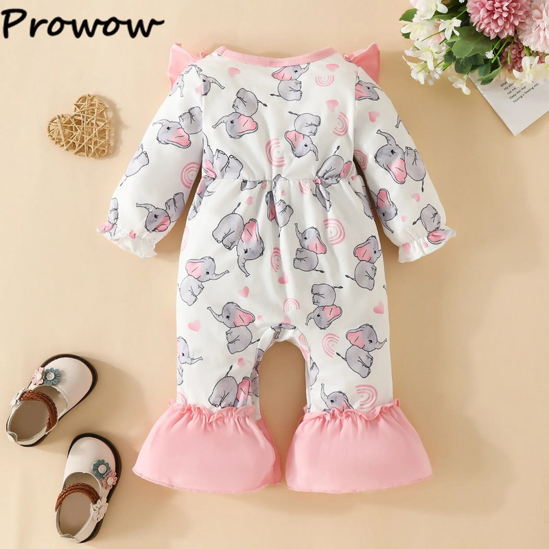 Prowow 0-18M újszülött baba születésű lány ruhák, hosszú ujjú rózsaszín elefánt baba védőruházat gyerekeknek Newbron fodros body