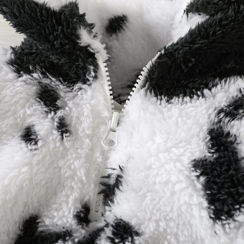 Prowow 0-24M babaruha újszülötteknek fekete fehér tehén nyomott body csecsemőknek cipzáras téli polár pólós babák jumpsuit