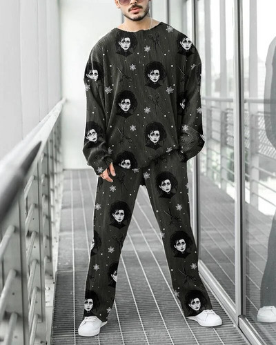 Férfi tréningruha szett Legénységi nyakú, hosszú ujjú pulóver, melegítőnadrág, kétrészes ruhák, csíkos színes 3D nyomtatott sport bő alkalmi öltöny