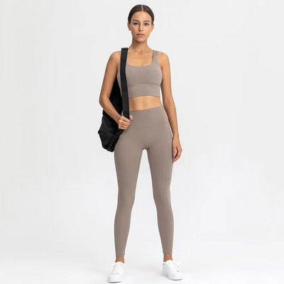 Naked Feel jóga szett Női tornatermi ruhák Fitnesz sportruha pántos sportmelltartó magas derekú leggings rugalmas edzéskészlet