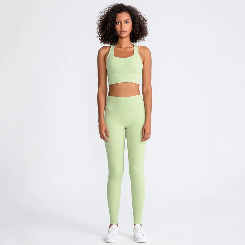 Naked Feel jóga szett Női tornatermi ruhák Fitnesz sportruha pántos sportmelltartó magas derekú leggings rugalmas edzéskészlet