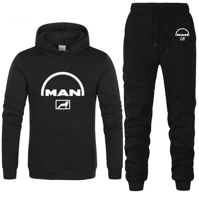 Мъжки спортен костюм с качулка MAN Car Logo Print Casual Hoodie+Pants 2 PCS Set Fleece Висококачествен унисекс спортен костюм за джогинг