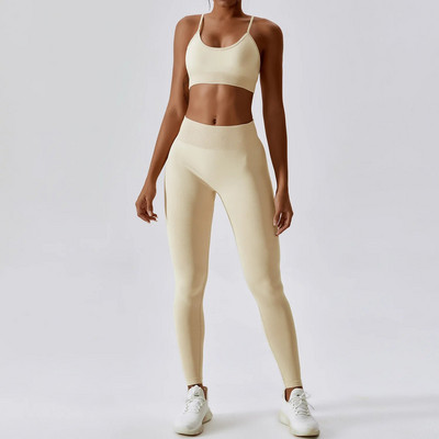 Varrat nélküli atlétikai viselet, női jóga készlet 2 DB edzésruha sport melltartó tornaruhák fitnesz magas derekú futó leggings sport szettek