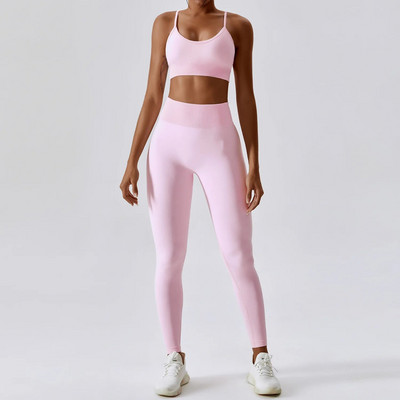 Varrat nélküli atlétikai viselet, női jóga készlet 2 DB edzésruha sport melltartó tornaruhák fitnesz magas derekú futó leggings sport szettek