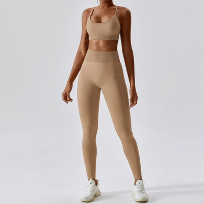 Varrat nélküli atlétikai viselet, női jóga készlet 2 DB edzésruha sport melltartó tornaruhák fitnesz magas derekú futó leggings sport szettek