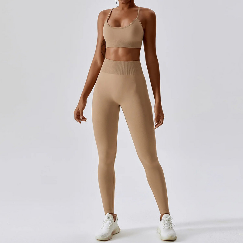 Varrat nélküli atlétikai viselet, női jóga készlet 2 DB edzésruha sport melltartó tornaruhák fitnesz magas derekú futó leggings sport szettek