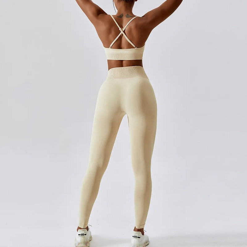 Varrat nélküli atlétikai viselet, női jóga készlet 2 DB edzésruha sport melltartó tornaruhák fitnesz magas derekú futó leggings sport szettek