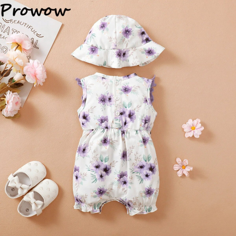 Prowow 0-18M nyári ruha kislányoknak 2023 fodros, két csípős lila nadrág Fisherman napkalappal, 2db Body lányoknak