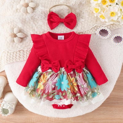 Prowow 0-18M babaruhák tavaszi őszi fodrok hímzéses virágos body újszülötteknek csecsemő baba pólós lányoknak