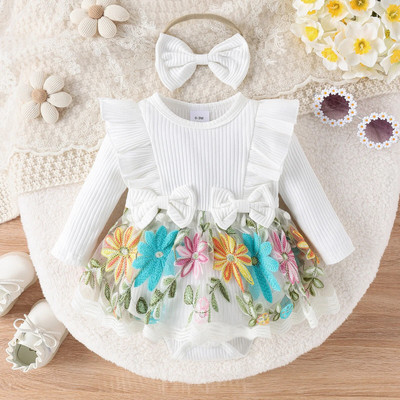 Prowow 0-18M babaruhák tavaszi őszi fodrok hímzéses virágos body újszülötteknek csecsemő baba pólós lányoknak