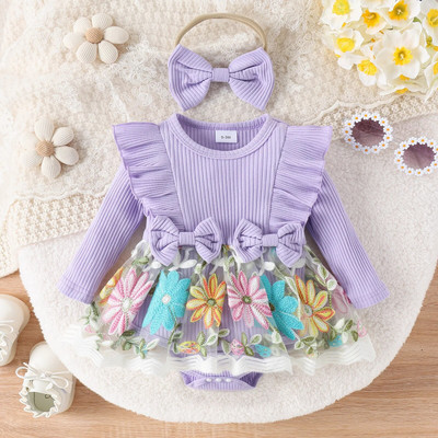 Prowow 0-18M babaruhák tavaszi őszi fodrok hímzéses virágos body újszülötteknek csecsemő baba pólós lányoknak