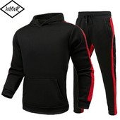 Őszi téli Polar Polár Férfi Sport Szettek Csíkos pulóver Kétrészes öltöny Férfi Fitness Kontraszt Szín Pulcsi Vastag Pulóverek