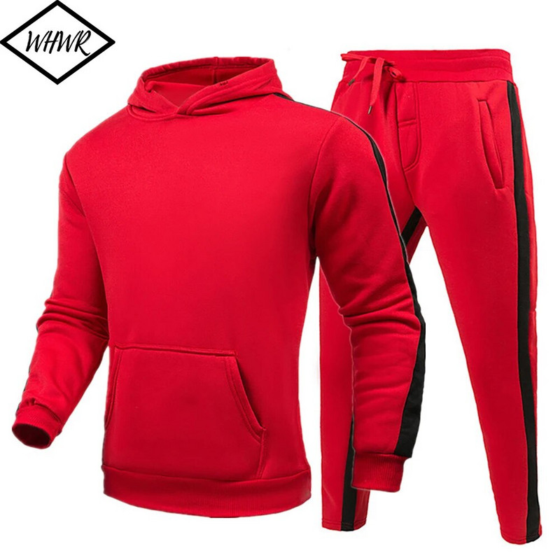 Őszi téli Polar Polár Férfi Sport Szettek Csíkos pulóver Kétrészes öltöny Férfi Fitness Kontraszt Szín Pulcsi Vastag Pulóverek