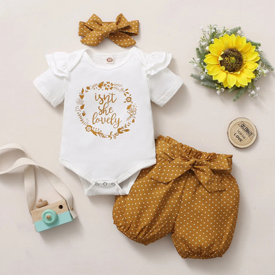 Prowow 0 18M Kislányok Nyári Ruházat Felszerelések Rövid ujjú Romper+Bowknot Dots Shorts Alkalmi újszülött lányok ruhakészlet