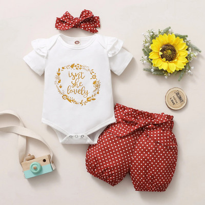 Prowow 0 18M Kislányok Nyári Ruházat Felszerelések Rövid ujjú Romper+Bowknot Dots Shorts Alkalmi újszülött lányok ruhakészlet